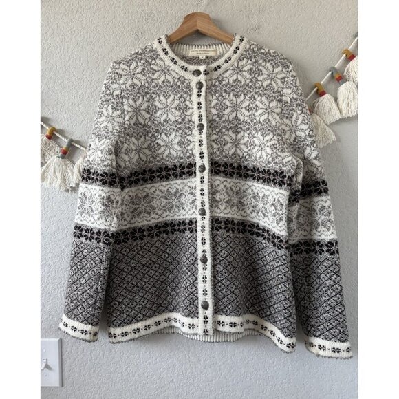 Baltic Inspirations Wool Blend Nordic Fair Isle Cardigan Sweater Cabincore M - Picture 1 of 8